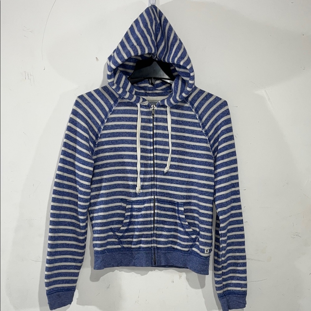AEO American Eagle Outfitters Striped Zip Up Raglan Sleeve Hoodie